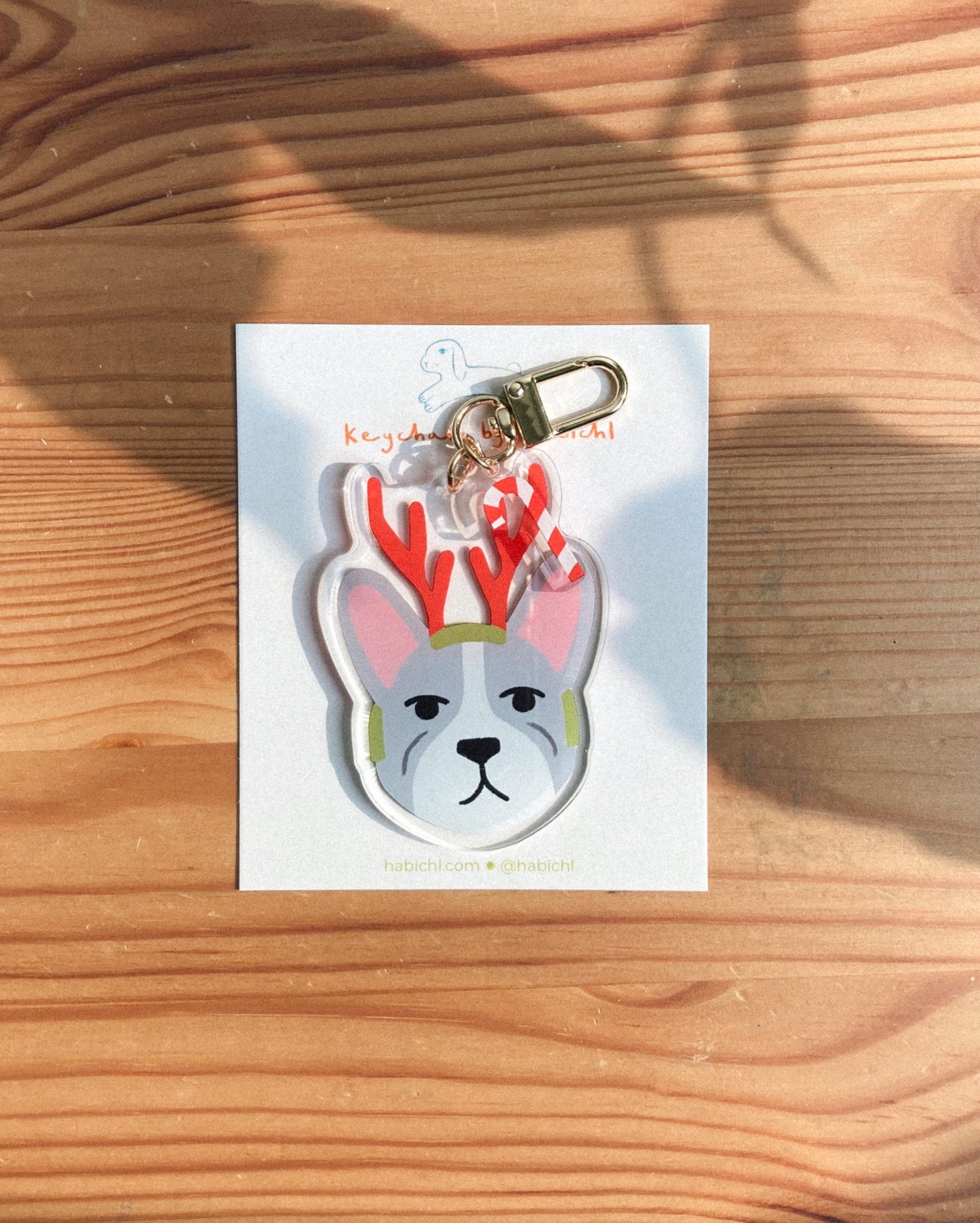 Grumpy Reindeer Frenchie Acrylic Keychain