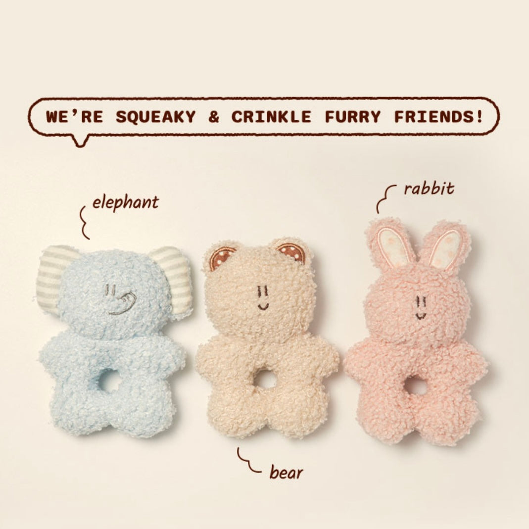 BonBon Green Furry Friends Rattle Toy