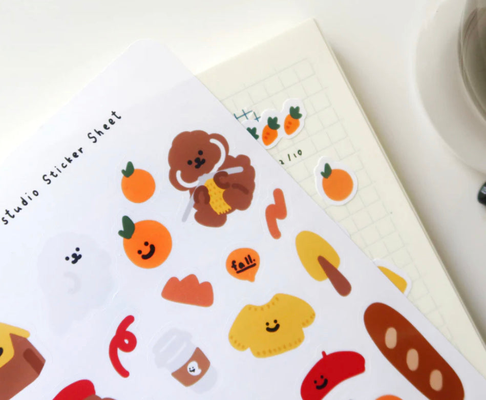 Puppy Autumn Glossy Sticker Sheet