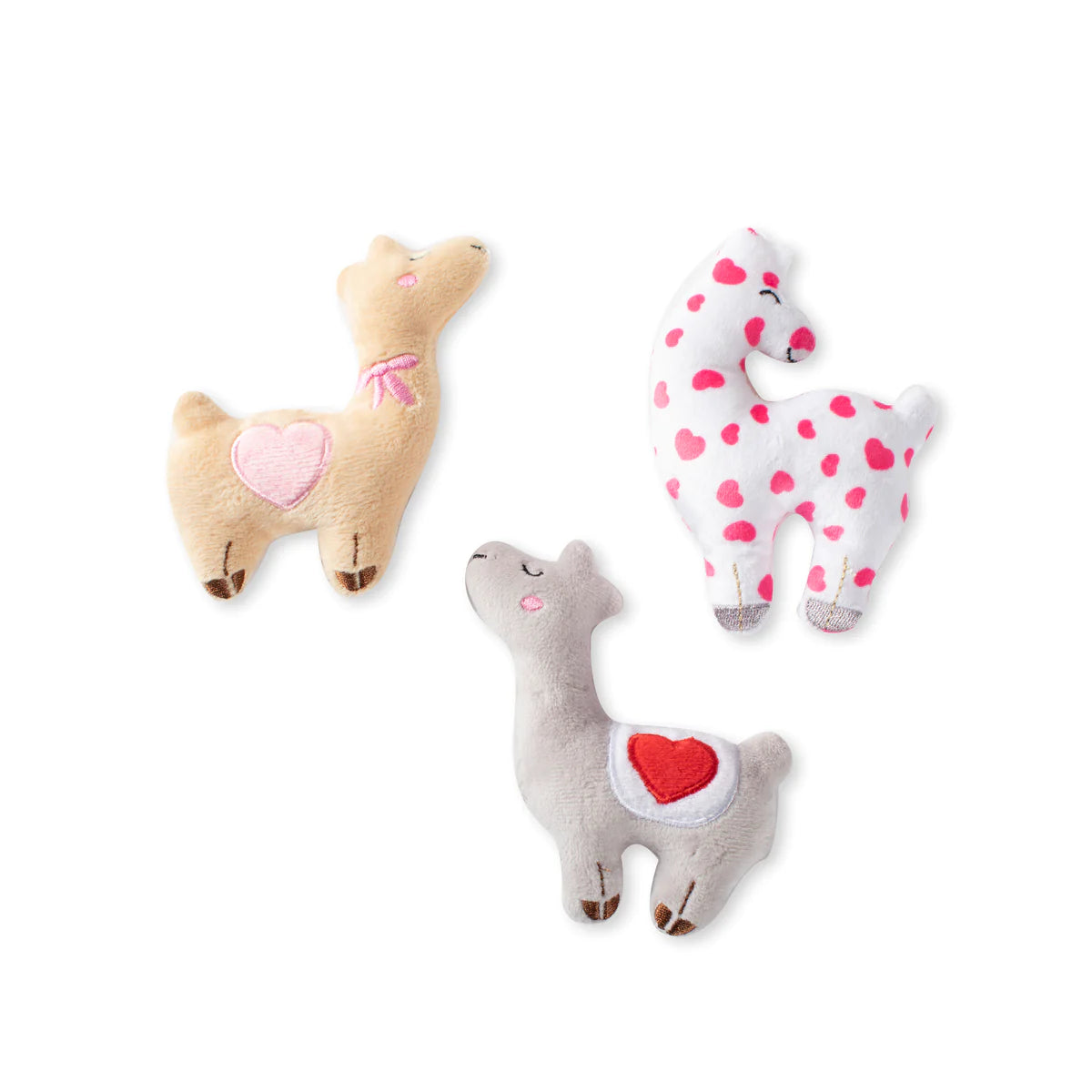 Valentine Llamas Squeaky Plush Toy (Set of 3)